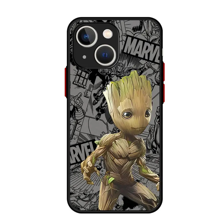 Marvel Groot Cute Phone Case for iPhone 16 15 14 13 12 11 8 7 SE XR XS Max 12 Mini 16 Pro Max 15 Plus Cover Black Soft Shell