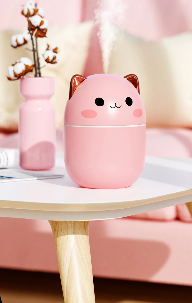 250ml Air Humidifier Cute Kawaiil Aroma Diffuser with Night Light Cool Mist for Bedroom Home Car Plants Purifier Humificador