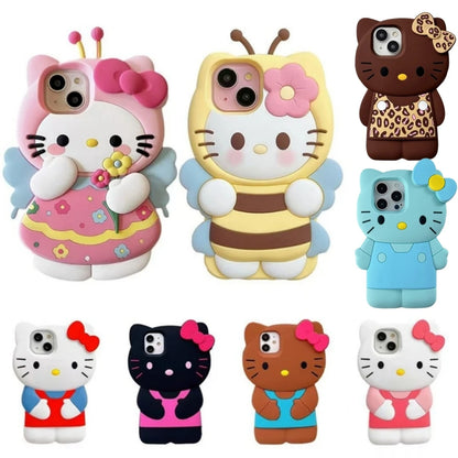 Sanrio Hello Kitty 3D Cartoon Bow Phone Case For iPhone 17 16 15 14 13 12 Pro Max 11 Anti Fall So Cute Y2K Soft Silicone Cover