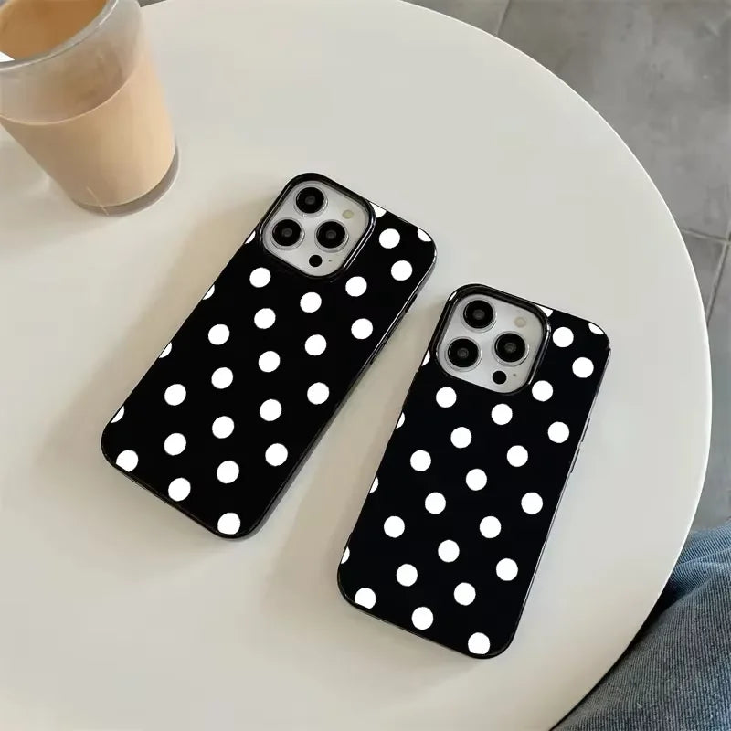 Fashionable Polka Dots Printed Black Phone Case For iPhone 16 17 Pro 15 14 13 12 11 Pro Max 7 8 Plus 16E Shockproof Soft Cover