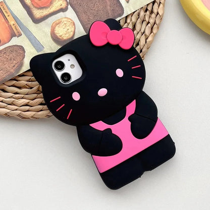 Sanrio Hello Kitty 3D Cartoon Bow Phone Case For iPhone 17 16 15 14 13 12 Pro Max 11 Anti Fall So Cute Y2K Soft Silicone Cover