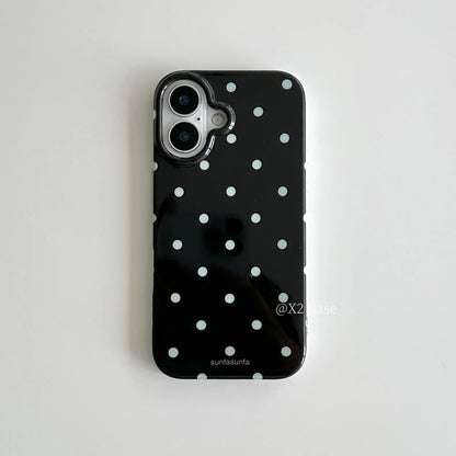 Minimalist Black And White Polka Dots Phone Case For iPhone 17 16 15 14 13 12 11 Pro MAX Plus Y2K Shockproof Dustproof Cover