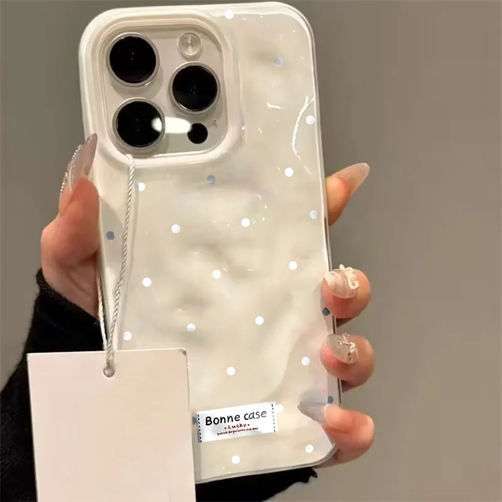 Couples Polka Dots Korean Phone Case For iPhone 17 16 15 14 13 12 11 Pro Max 13 14 15 Plus 17 Air Wrinkle Wave Silicone Cover