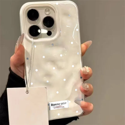 Couples Polka Dots Korean Phone Case For iPhone 17 16 15 14 13 12 11 Pro Max 13 14 15 Plus 17 Air Wrinkle Wave Silicone Cover