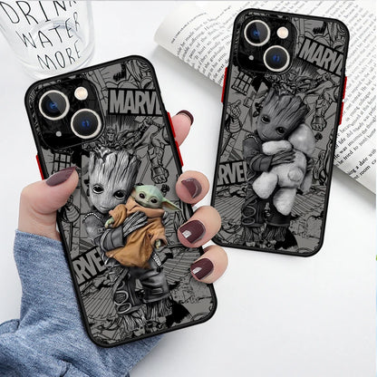 Marvel Groot Cute Phone Case for iPhone 16 15 14 13 12 11 8 7 SE XR XS Max 12 Mini 16 Pro Max 15 Plus Cover Black Soft Shell
