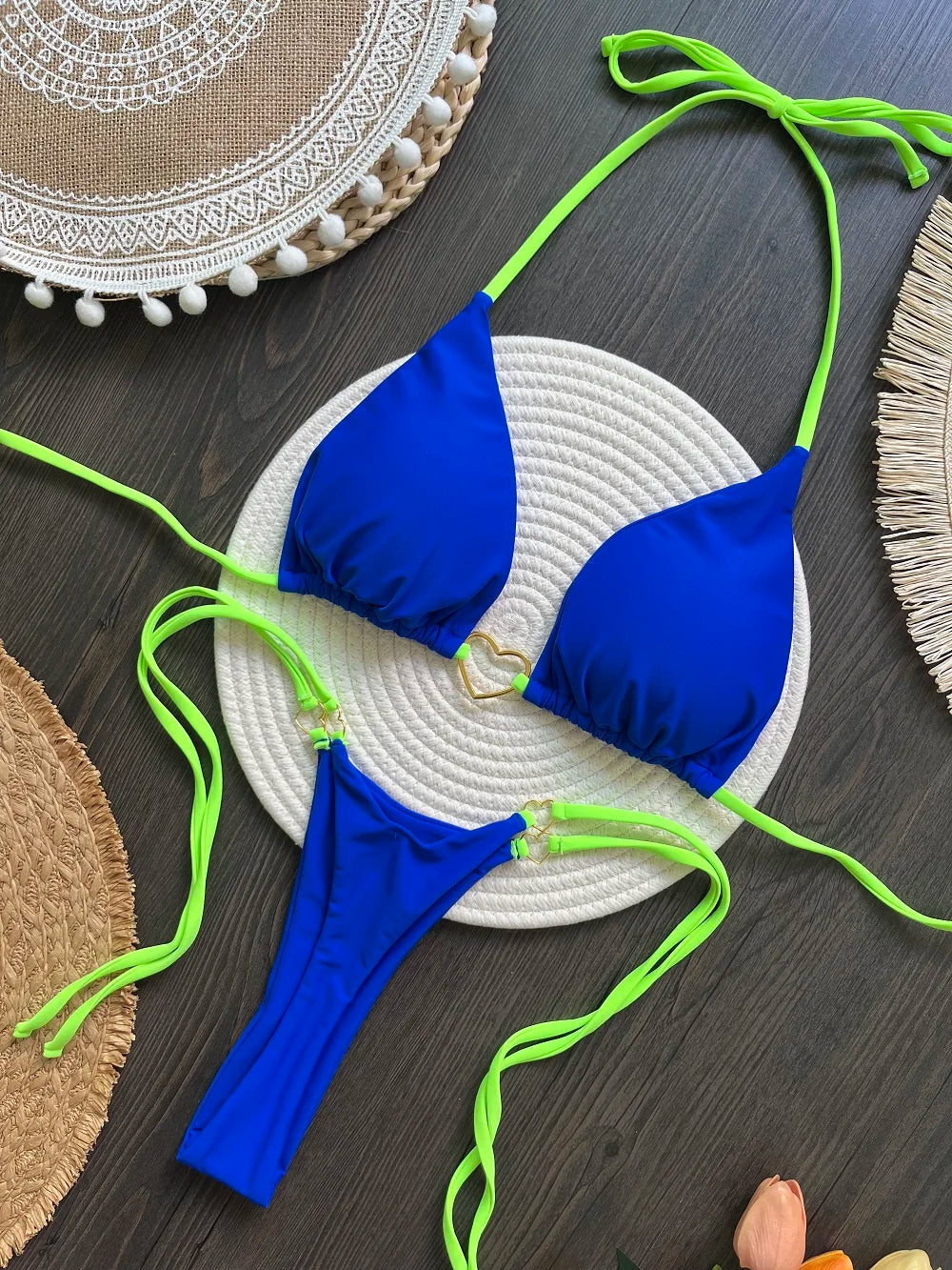 New Solid Color White Bikini Women suit Low Waist Lace-up Fashionable Swimsuit Two-piece Set