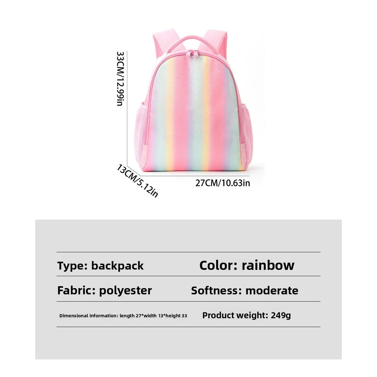 Feihong Cross-border Children's Backpack Primary School Student Rainbow School Bag Children's Backpack Travel Lightweight Casual
