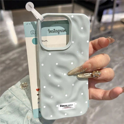 Couples Polka Dots Korean Phone Case For iPhone 17 16 15 14 13 12 11 Pro Max 13 14 15 Plus 17 Air Wrinkle Wave Silicone Cover