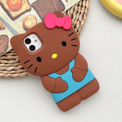 Sanrio Hello Kitty 3D Cartoon Bow Phone Case For iPhone 17 16 15 14 13 12 Pro Max 11 Anti Fall So Cute Y2K Soft Silicone Cover