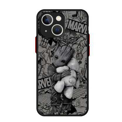 Marvel Groot Cute Phone Case for iPhone 16 15 14 13 12 11 8 7 SE XR XS Max 12 Mini 16 Pro Max 15 Plus Cover Black Soft Shell