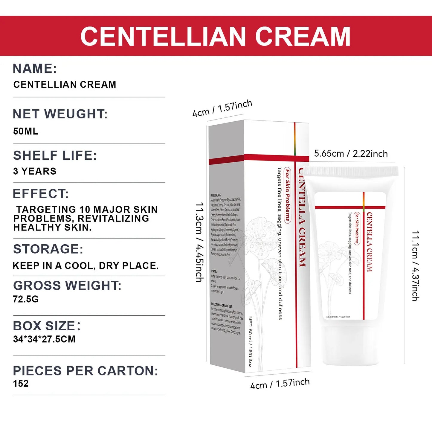 Madeca Cream Time Reverse 50ml Centella Asiatica Glow Face Cream Moisturizer, Hydrating, Firming, Smoother Even-Looking Skin