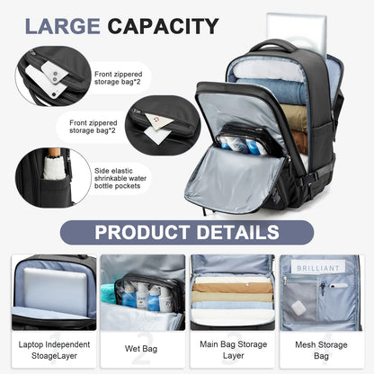 Large Travel Backpack for Men Women, Mochila De Viaje Carry on Backpack Flight Approved Luggage Laptop Backpack, Personal Item Travel Backpack Waterproof Morral De Viaje Suitcase Daypack Black
